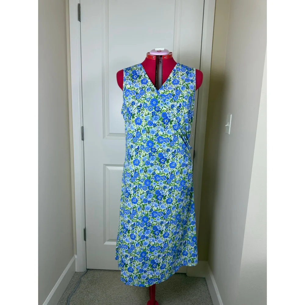 NWT Women's By Design Blue Green Floral Midi Wrap Dress Plus Size 1X - Picture 3 of 14